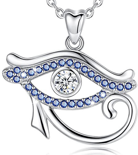 EUDORA Auge des Horus Anhänger Kette für Damen Evil Eye Halskette S925 Sterling Silber Blau CZ Dämonenauge Glücklich Horus Auge Schmuck, Böse Geister Abwehren Glücksbringer Geschenk, 18