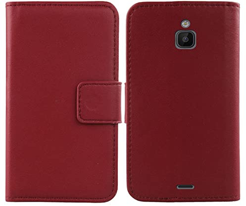 Gukas Echt Leder Tasche Für Nokia 6300 4G 2.4 TPU Silikon Hülle Handy Flip Lederhülle Handyhülle Brieftasche Kartenfächer Schutz Premium Case Cover Etui (Dark Rot)