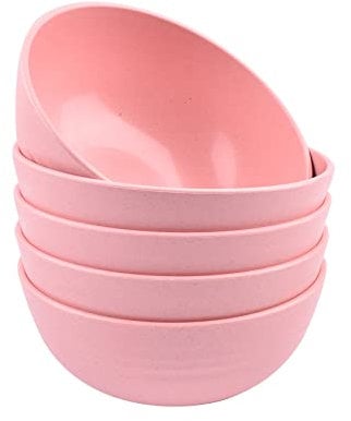 IDISON Plastic Bowls Set of 5 Unbreakable Pasta Bowls Reusable Cereal Bowls 18 OZ Large Bowl for Salad, Pasta, Rice, Noodles, Soup Bowls (Pink)