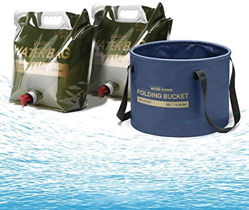Camping Wassersack, 2 Stück 7.5L Wasserkanister Faltbarer + 1 Stück 20L Eimer, Faltbarer Wasserbehälter Wasseraufbewahrung Krug Tasche für Wandern Camping Picknick Travel Outdoor,Set 2