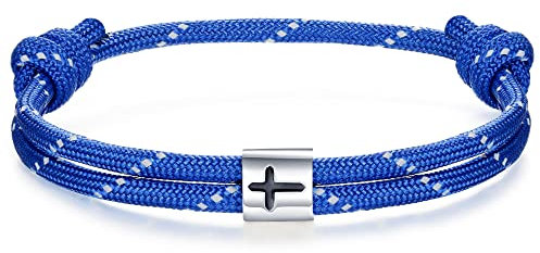 J.Endéar Kreuz Nautisches Armband Herren | Handgefertigtes Segeltau Paracord mit Silber 925 Spirit Armband Damen | Jungen Geschenk Surf Sea Armband, Blau