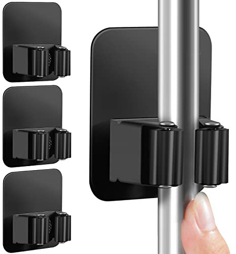 DOMAXCAI - Juego de 4 soportes de pared para escobas, soporte de escoba mejorado, súper antideslizante, soporte de pared para escoba, gancho para escoba para cocina, baño, armario, garaje de jardín