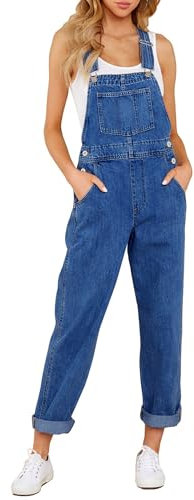 Roskiky Salopette Donna Jeans Intera Casual Stretch Denim Con Tasche, Cody Blu, XL