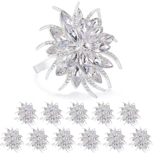 ZeeDix 12 Stück Serviettenringe Silber mit Elegante Lotus Motiv | Serviettenring für Tischdeko, Hochzeit, Geburtstag, Weihnachten, Party & Küche