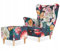 Family Meble Ohrensessel mit Hocker, Modell Print, Skandinavisch, Relaxsessel aus Webstoff, Loungesessel, Ohrensessel mit Hocker, Bequemer Sessel, Für Wohnzimmer, Esszimmer, Schlafzimmer, Blumen 2