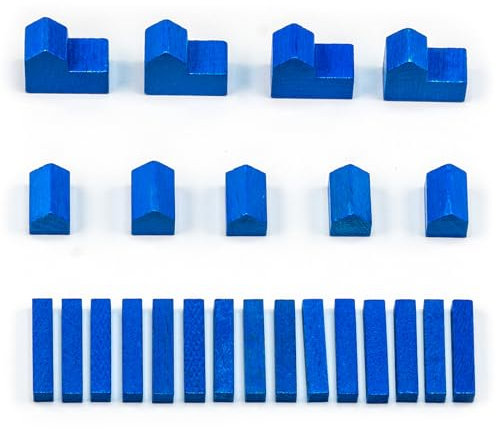Waldfelsen® Hozfiguren: 4 Städte, 5 Siedlungen und 15 Straßen geeignet für Die Siedler (Farbe: Blau)