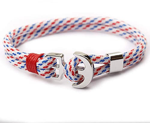 Sus Attire® Multi Colours Umbrella Rope Braided Alloy Boat Anchor Bracelet For Men (White/Blue/Red)(UK BRAND)