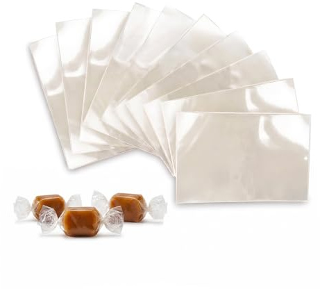 FIESTA WRAPS Clear Candy & Caramel Wrappers (600 Pcs, 2.5 x 3.5 inches) - Natural Clear Cellophane Wrapper for Caramels, Chocolate, Nougat | Natural Clear Cellophane Caramel Wrappers - Candy Wrappers for Homemade Candy - Caramels, Chocolate, Nougat & Lollipops