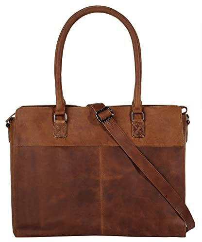 Cluty Shopper Echt Leder Damen | Smartphonefach, Handtasche aus Rindleder, Umhängetasche mit Reißverschluss, Shopper mit verstellbarem Gurt cognac | 021714