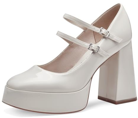 Tamaris Damen Pumps mit Riemchen Vegan Blockabsatz; IVORY/beige; 37