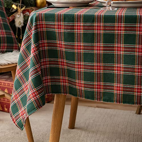 Qelus Tischdecke Weihnachten, Karierte Weihnachtstischdecke Rechteck 140x200 cm Plaid Tischdecke Tischwäsche Abwaschbar für Weihnachtsfeiern Party Küche Tischtuch Xmas Deko (Rot Grün)