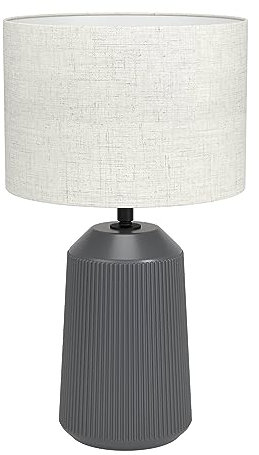 EGLO Tischlampe Capalbio, Nachttischlampe mit Stoff-Lampenschirm, Tischleuchte aus Keramik in Grau und Textil in Beige, Tisch-Lampe für Wohnzimmer und Schlafzimmer, E27 Fassung