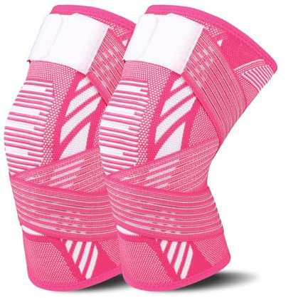Rodillera deportivas para mujeres y hombres 1 par Rodilleras menisco y ligamento rodillera de compresión para deportes, dolor articular, tendiniti (rojo rosa, XL)