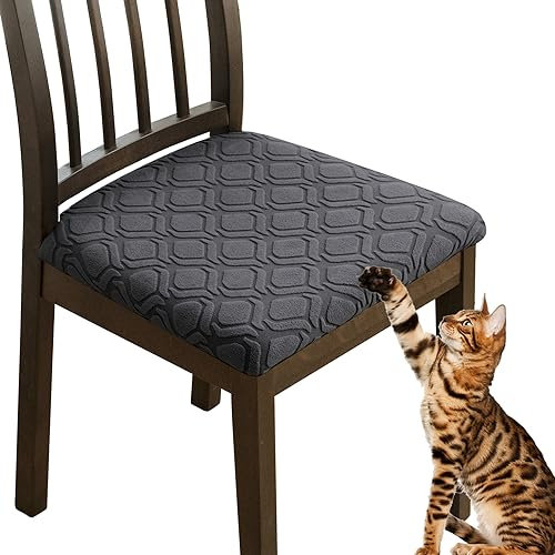 KELUINA Neueste Jacquardgewebe Stuhlbezug Sitzfläche 6er Set, Stretch Bezug für Stühle Sitzbezüge für Esszimmerstühle Abwaschbar Schonbezug Stuhl Hussen für Stühle