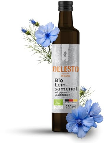 OELESTO® BIO LEINSAMENÖL [250 ml] kaltgepresst | edles reines Leinsamenöl | Dips, Salatdressings | Salatöl | Reich an Omega-3-Fettsäuren | Leinöl Bio