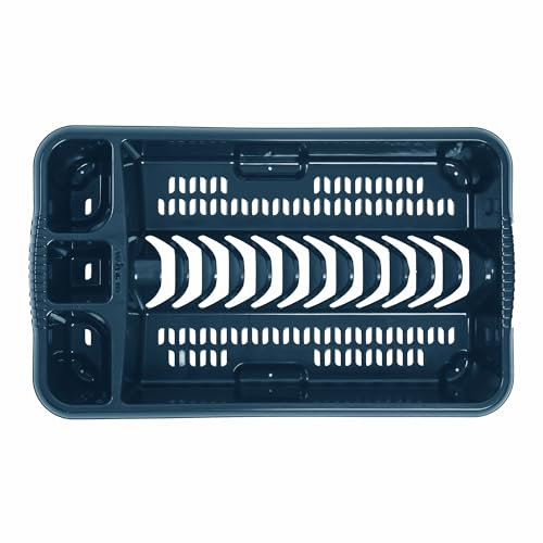 JMS we create smile Plastic Dish Drainer Plate Cutlery Rack Plastic Kitchen Sink Holder Stand (Navy, Medium)