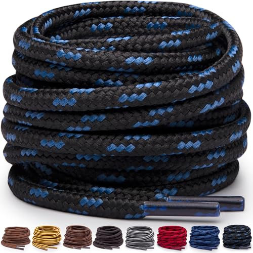 Miscly Schnürsenkel Rund, Extrem Reißfest für Arbeitsschuhe, Stiefel und Wanderstiefel (183 cm, Schwarz/Blau)