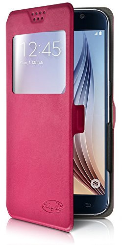 KARYLAX Etui S-View Universel S Couleur Rose Fushia pour Smartphone Logicom Link