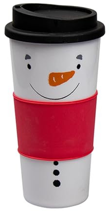 Widdle Gifts Christmas Travel Mug with Rubber Sleeve Re-usable - Snowman