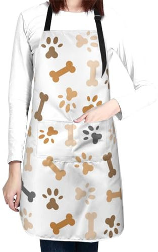 Perinsto Hundepfoten Fußabdrücke Knochen wasserdichte Schürze mit 2 Taschen Küche Chef Schürzen Lätzchen zum Kochen Backen Malen Gartenarbeit Pflege