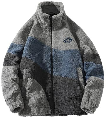 Aelfric Eden Herren Fleece Winterjacke Damen Warm Fleecejacke Stehkragen Zip Farbblock Wintermantel Sherpa Jacken mit Taschen Outwear Grau 05, L