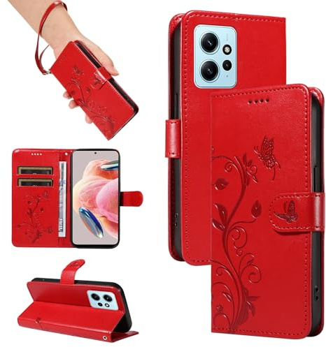SRISHP Cover per Redmi Note 12 4G Custodia, Rosso | Magnetica Cover a Libro, Portafoglio con Slot per Schede, Custodia in PU Pelle, Supporto Stand Cover