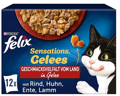 PURINA FELIX Sensations Gelees Geschmacksvielfalt vom Land Katzennassfutter, Portionsbeutel, 6x12x85g