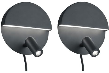 meineWunschleuchte Wandlampe mit Leselampe und Schalter, 2er SET in Schwarz matt