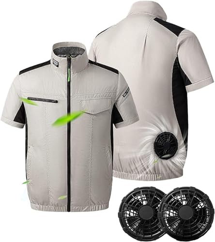 Cooling Fan Vest Cooling Refrigeration Jacket, Short-Sleeved T-Shirts Air Conditioning Outdoor Work, Washable Outdoor Summer Air-conditioned Clothing (Color : Grey, Size : XL)