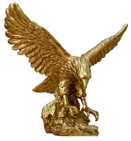 QUHUOYAO Goldener Adler Kunstharz-Ornamente, Statue, moderne Adler-Figuren, Sammlung, Statue, Ornament, Handwerk, Heimdekoration, modern, geeignet für Wohnzimmer, Schreibtisch, Bücherregal,