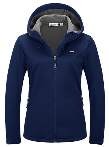 33,000ft Veste softshell doublée en polaire pour femme - Imperméable - Veste fonctionnelle avec capuche - Coupe-vent - Pour le cyclisme, la randonnée