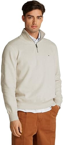 Tommy Hilfiger Sweat avec Fermeture Éclair Homme Essential Fleece 1/4 Zip Col Entonnoir, Beige (Heathered Oatmilk), L