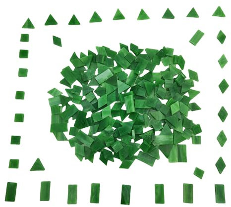 Lot de 220 carreaux de mosaïque en verre teinté pour loisirs créatifs et décoration d'intérieur - 4 formes mixtes - Carrés + diamant + triangle + rectangle - Vert émeraude