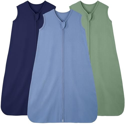 FIEMOL Baby Schlafsack 12-18 Monate 0.5 Tog Baby Wearable Blankets Baumwolle, 3 Pack Sommer atmungsaktiv Schlafsack für Baby Jungen und Mädchen 76-89cm Cyan