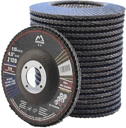 Merryland Fächerscheibe 115 Metall Edelstahl Stahl für Winkelschleifer, 115mm 120K T29 Lamellenscheibe Zirkonkorund Blau Schleifmopteller 20 Stück, Craft-Line FC1107614-20