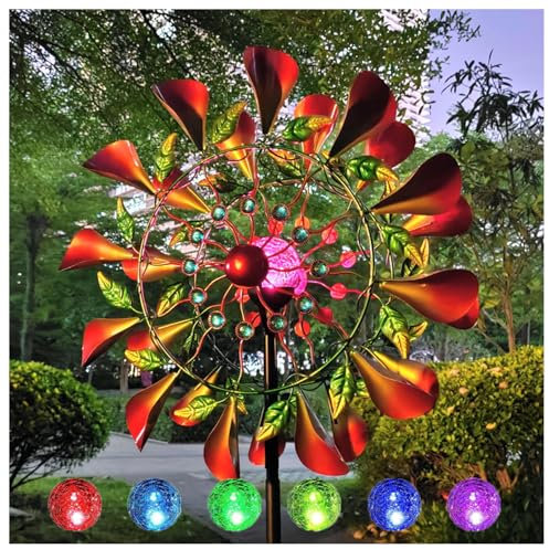 Solar Windrad Metall Garten 210cm Groß Gartenstecker Windrad Edelstahl Kugellager Wetterfestes Gartendeko
