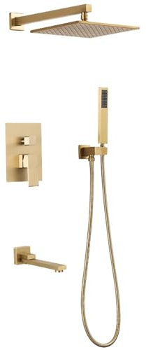 BiaoTeng Ensemble de Douche Encastrée Colonne de Douche Murale Chaud et froid 3 Fonctions Laiton Monocommande Set de Douche Encastrée Or Brossé