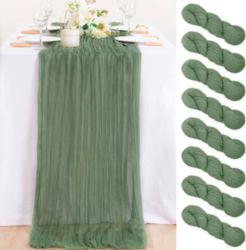 PlusFive Seihtuch Tischläufer, 8 Stück 90 × 300 cm Salbeigrün Käsetuch Tischläufer Boho Gaze Käsetuch Tischläufer Musselin Tischläufer Tischdecke für Hochzeit Verlobungstablett Gartenparty Deko
