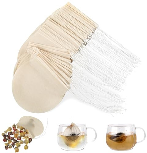 Giantree 100 Stück Teebeutel für Losen Tee, Teefilter Papier Teefilter Einweg Teebeutel mit Kordelzug Tee Filterbeutel Feinfilterbeutel für Losen Tee Gewürze Kaffee Duftender Tee(Natürliche Farbe)