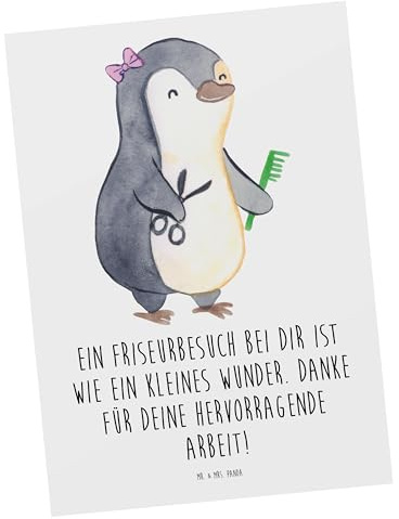 Mr. & Mrs. Panda Postkarte Friseur Wunder - Geschenk, Grußkarte, Geschenke, Designkarte, Kreativität, Schönheitsberater, Ansichtskarte, Bedanken, Ansichtskarten, Selbstvertrauen, Danke sagen
