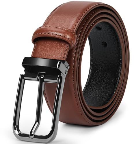 KTMOUW Gürtel Herren Leder Verstellbar für Business Anzug Lässig 32mm Breit Rot-braun