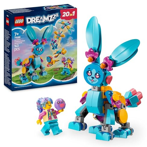 LEGO DREAMZzz Bunchu’s Creative Animal Adventures Set, Bunny Figure Rebuilds Into 19 Different Animal Toys Including a Lion, Elephant, Bird and Turtle, Gift for 7 Plus Year Old Girls & Boys 71488