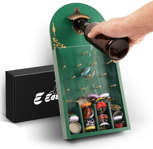 E EASTSTORM Flaschenöffner Wand mit Auffangbehälter, Flaschenöffner Holz, Bieröffner Wand Lustige Geschenke für den Vatertag, Geschenke für Männer Geburtstag