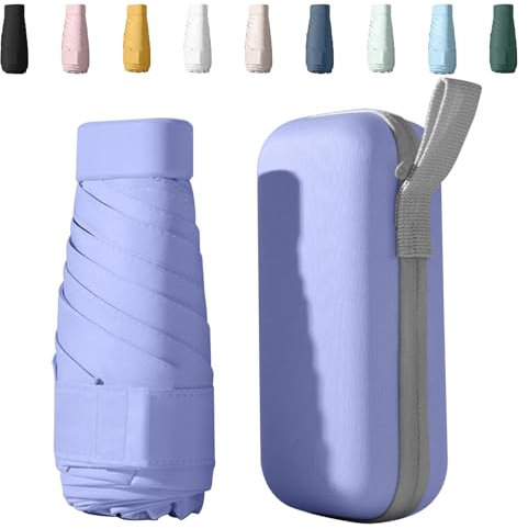 Sykerout Regenschirm, Mini Regenschirm, Taschenschirme, Kompakter Regenschirm Mini Faltbarer Reise Regenschirm Klein Mit Etui, Uv-Regenschirm (Lila)