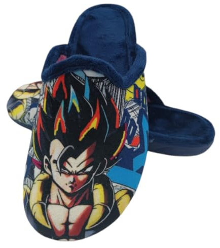 Children's Home Slippers – Slip-On Slip-On – Comfort – Non-Slip Rubber Sole, Son Goku Angry Marine, 8 UK