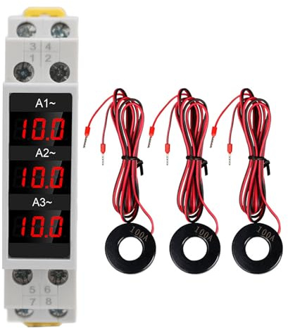 ANKROYU SDM010A 3-Phasen-Amperemeter, flammhemmendes PC-DIN-Schienen-Strommessgerät, Amperemeter, hochpräzise Digitalanzeige, Amperemeter mit 3 Sensoren für die Industrie