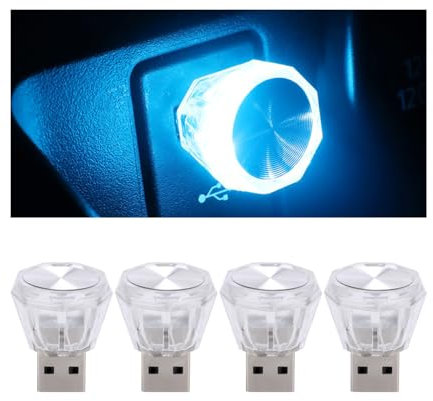 CGEAMDY 4 Stück Auto Umgebungslicht, Auto USB Beleuchtung, Auto Ambientebeleuchtung LED-Leuchten, USB LED Autos Innenraum Atmosphäre Lampe, Autos Universal Innenraum Dekoratives Zubehör(Eisblau)