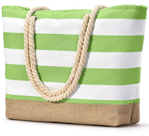 oscaurt Strandtasche Badetasche XXL Familie Shopper Tasche Umhängetasche Damen Wasserdicht Beach Tote Bag mit Reißverschluss Travel Bag Einkaufstasche Sporttasche Damen Herren (Grasgrün)