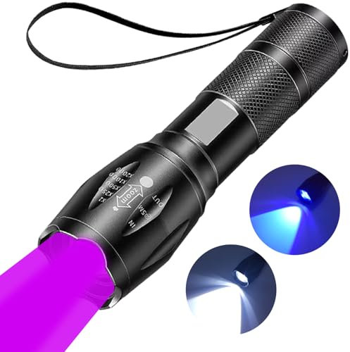 MVIOCS Lampe de poche UV rechargeable 2 en 1, lampe de poche à lumière noire, lampe torche LED avec combinaison de lumière blanche et UV, détecteur d'urine pour animaux domestiques, détecteur d'urine