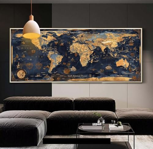 Diamond Painting groß Weltkarte，DIY 5D voller Round Diamant Painting Bilder Mosaikherstellung Cross Stickerei Malerei zubehör Kits Erwachsene für Geschenk Zuhause Wanddekoration 55x130 cm E75